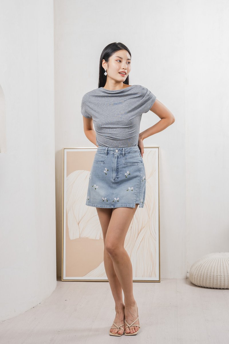 Colette Wild Roses Denim Skort In Medium Wash (XS)