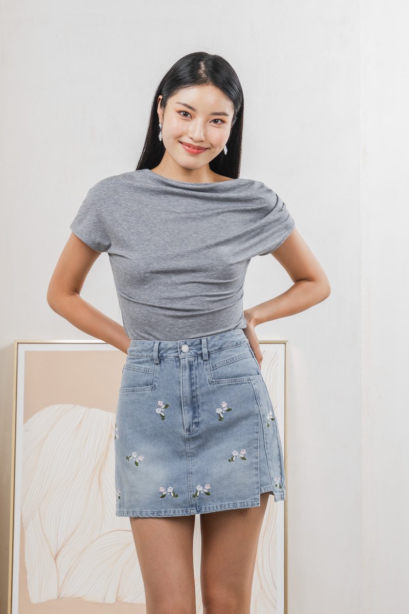 Odette Draped Top In Grey