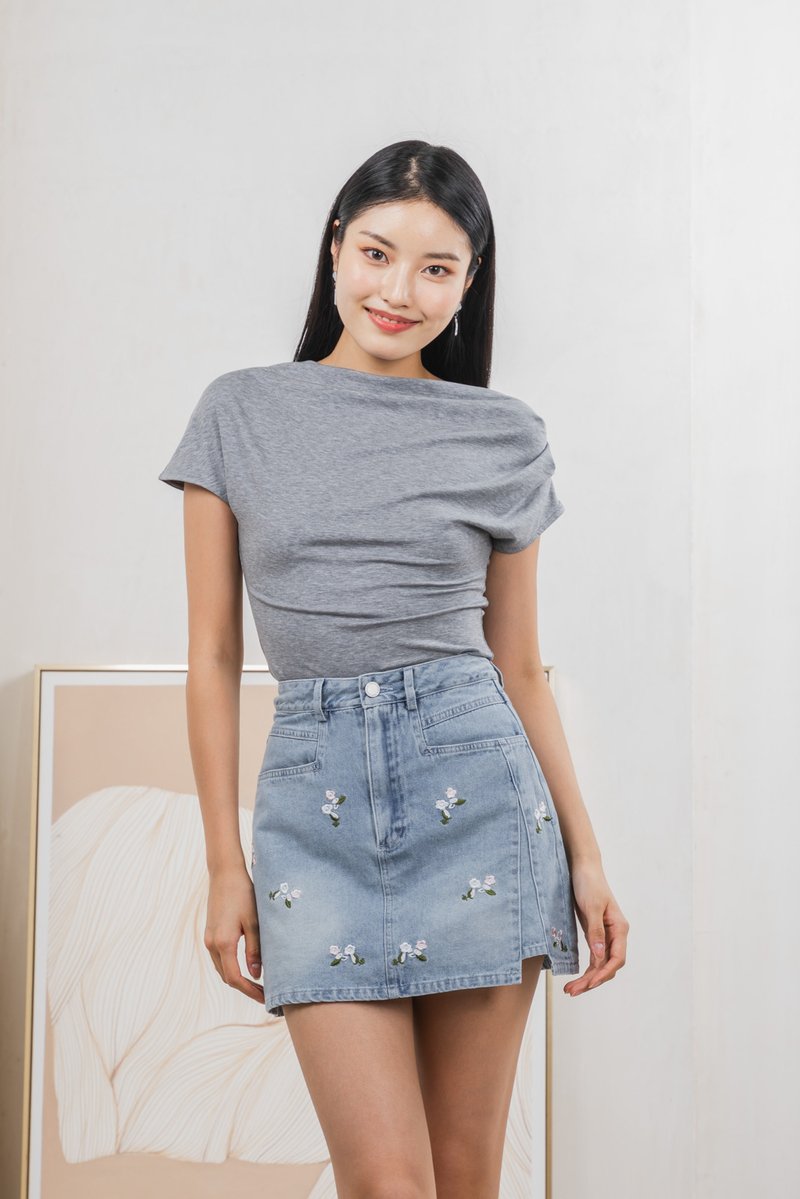 Odette Draped Top In Grey