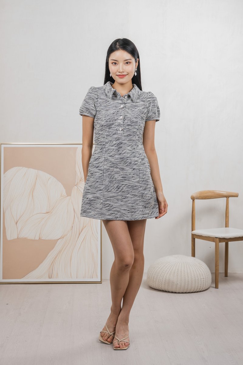Jackie Tweed Button Shirt Dress In Black