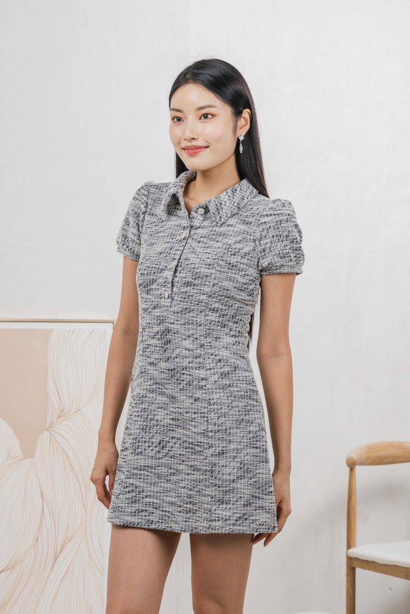Jackie Tweed Button Shirt Dress In Black