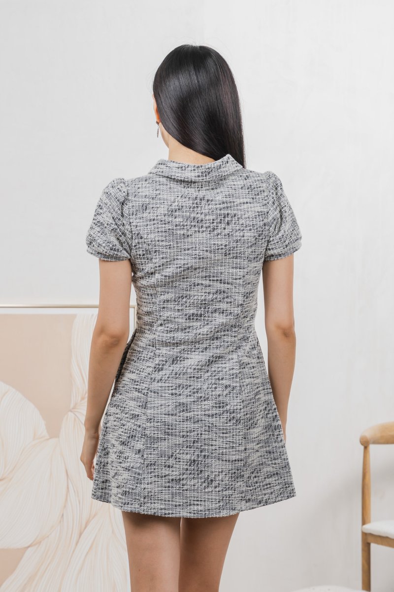 Jackie Tweed Button Shirt Dress In Black