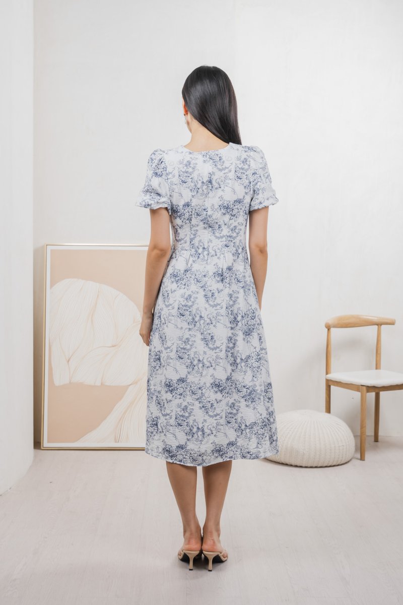 Roslin Printed Button Midi Dress In Navy (S)