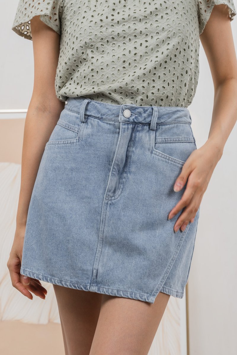 Skye Denim Overlap Skort In Light Wash