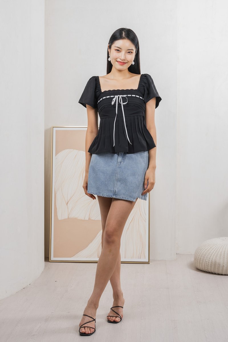 Julia Ribbonette Lace Top In Black