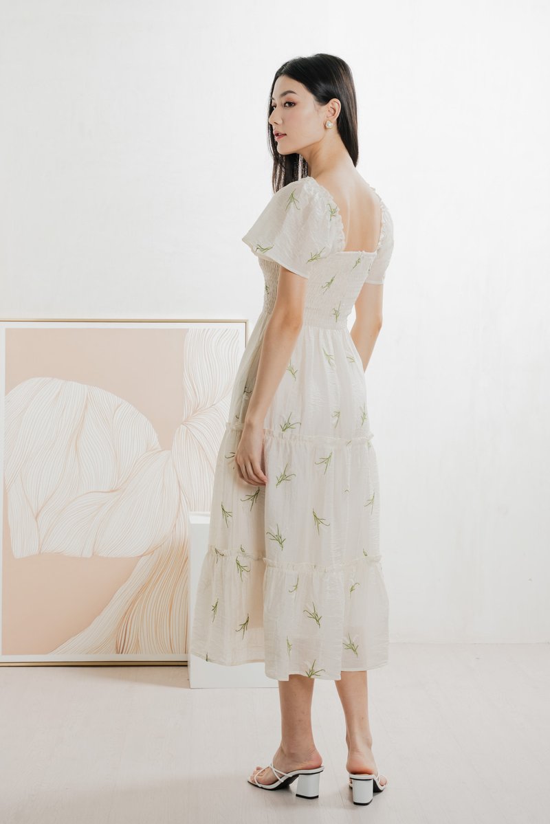 Imperia Smocked Midi Dress In Cream (XS)