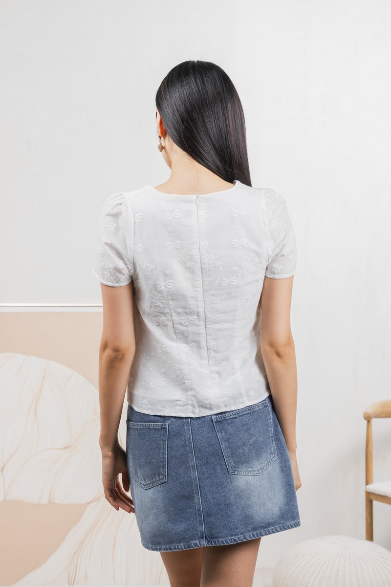 Raye Ribbon Faux Wrap Top In White