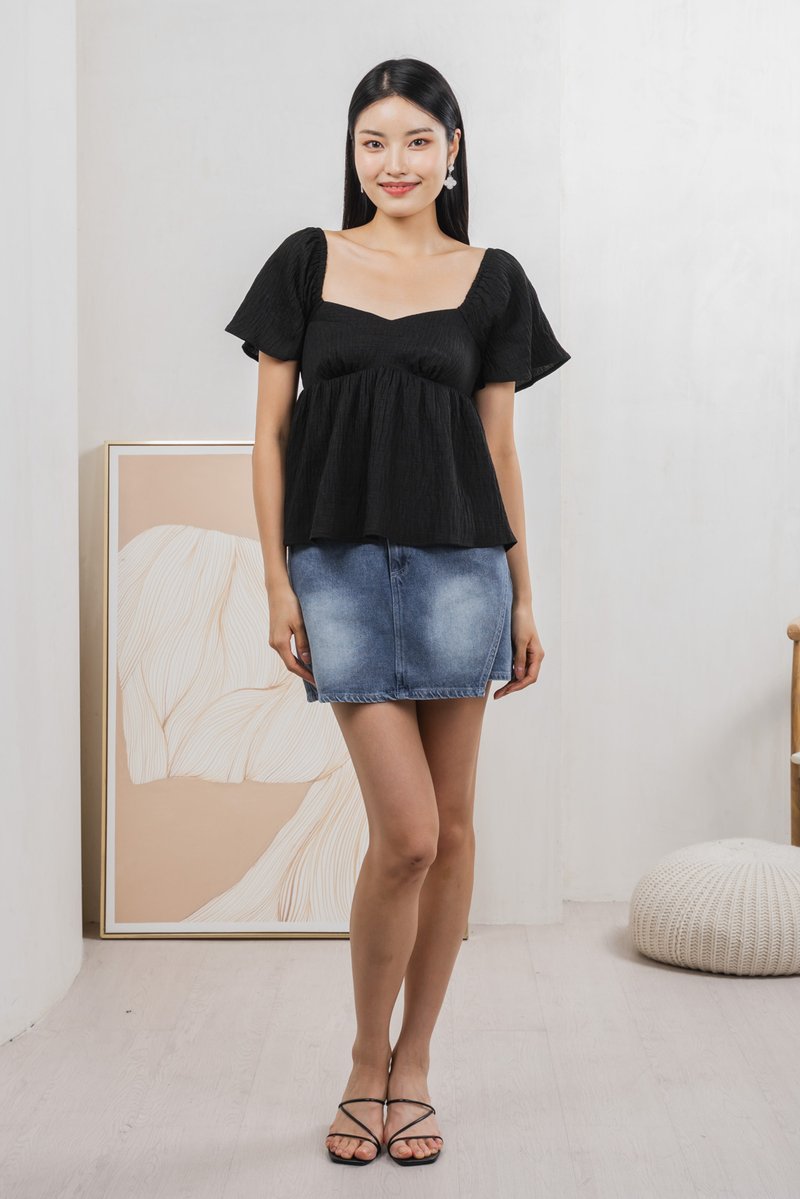 Tanya Textured Babydoll Top In Black
