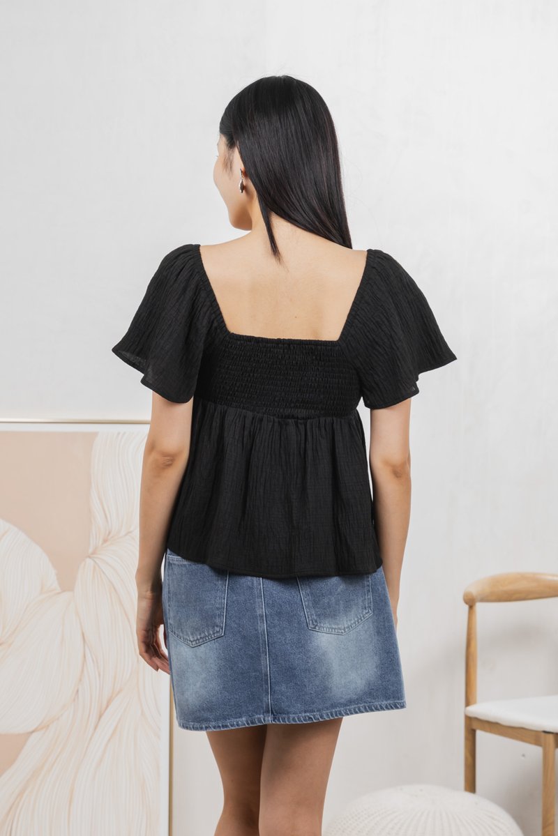 Tanya Textured Babydoll Top In Black