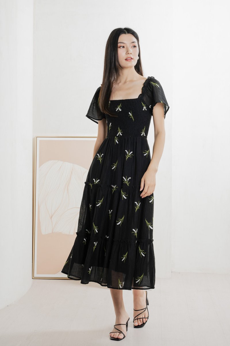 Imperia Smocked Midi Dress In Black (XS)
