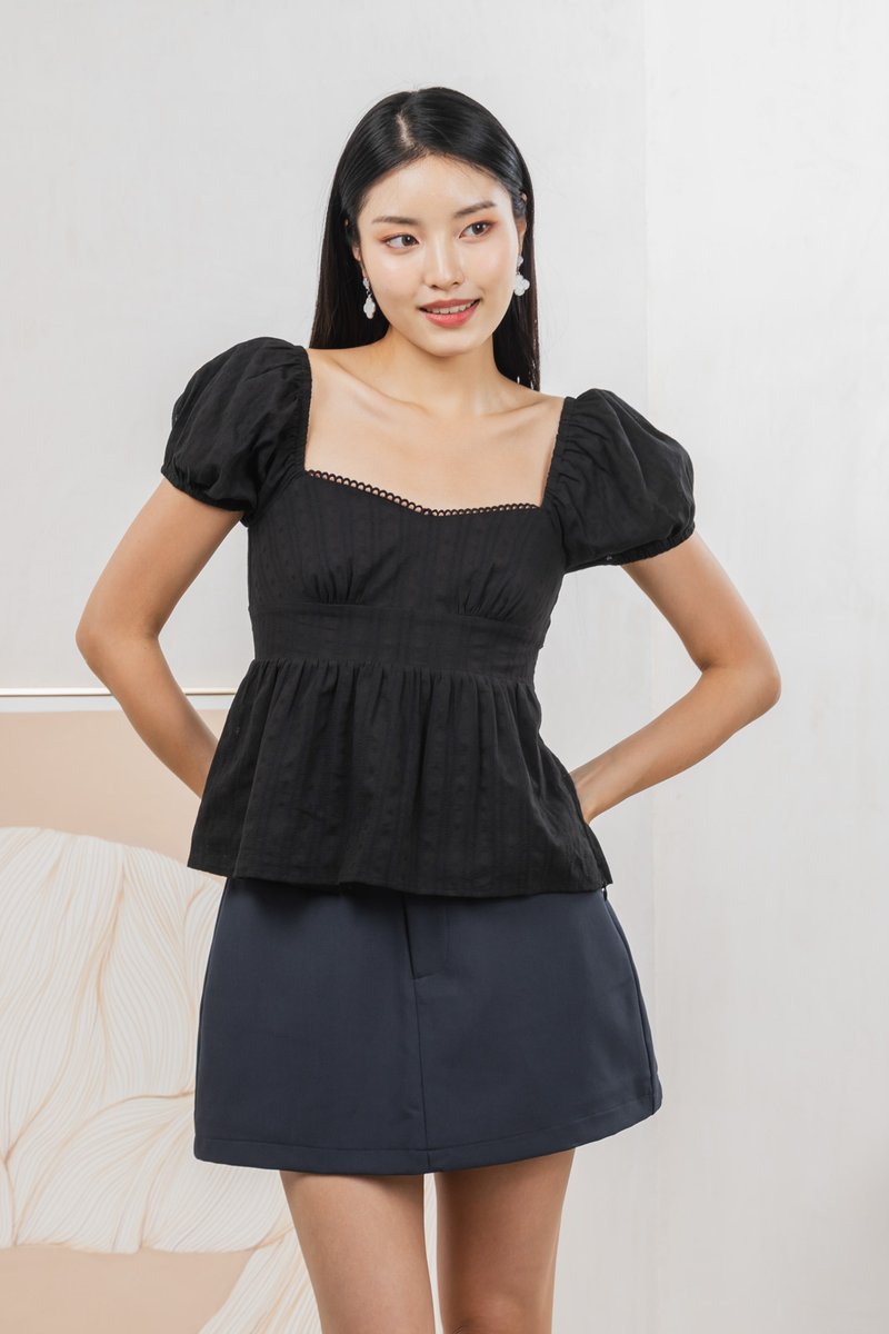 Ethel Broderie Top In Black