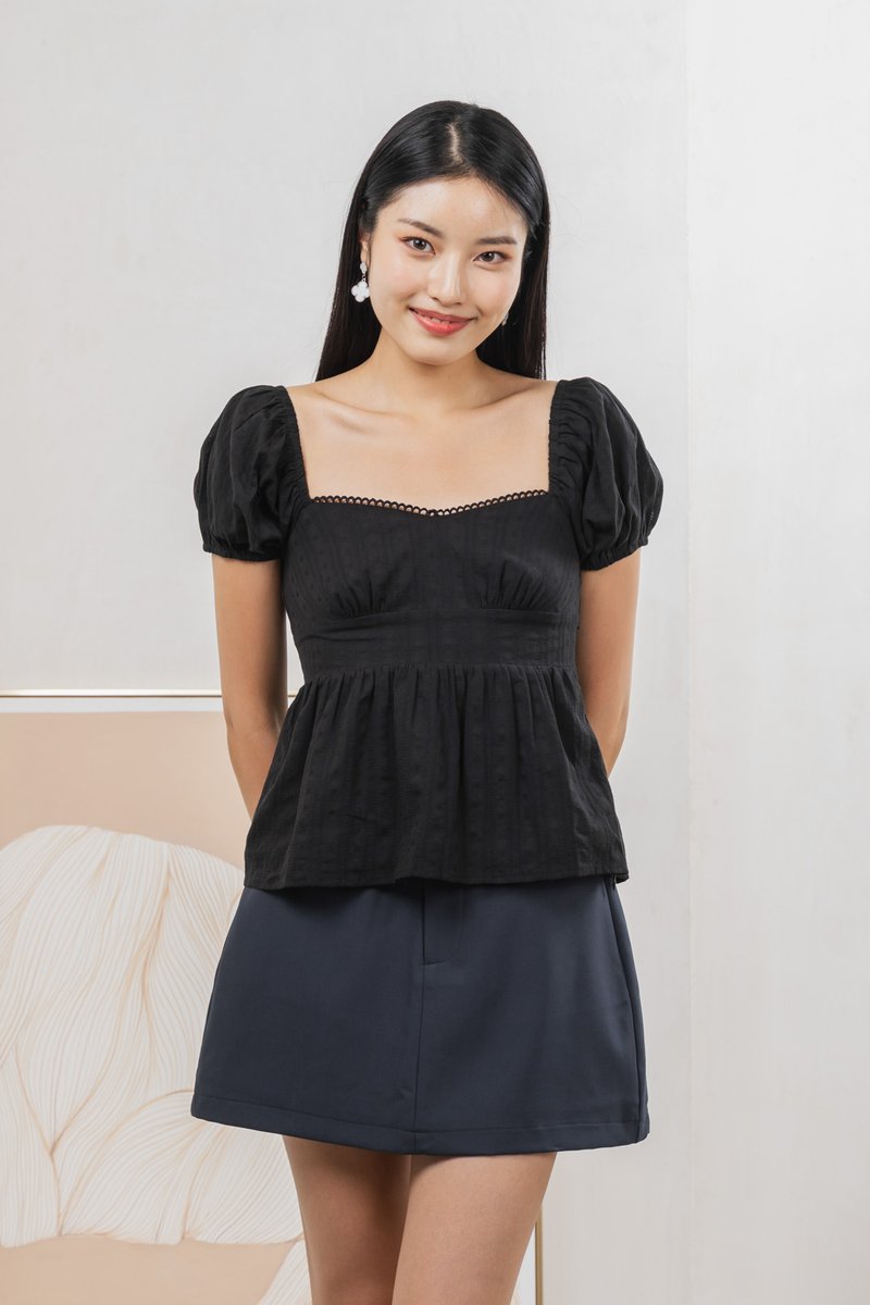 Ethel Broderie Top In Black