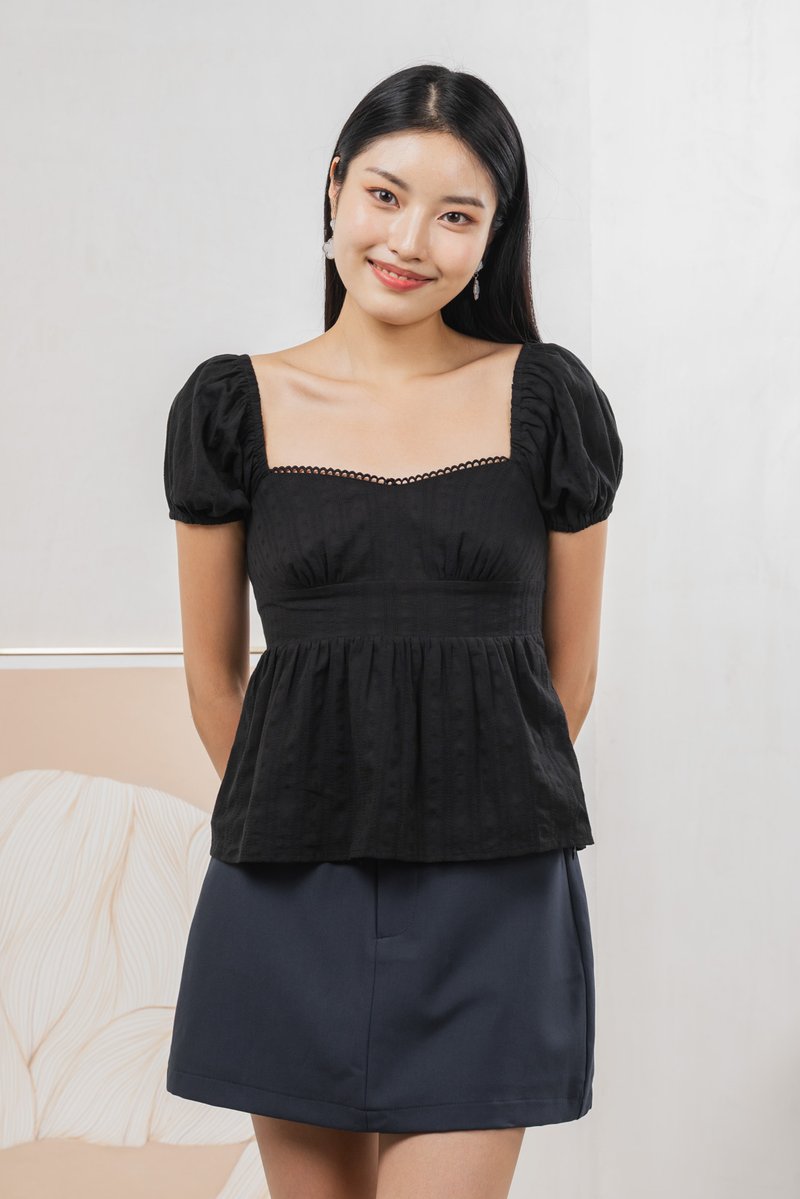 Ethel Broderie Top In Black