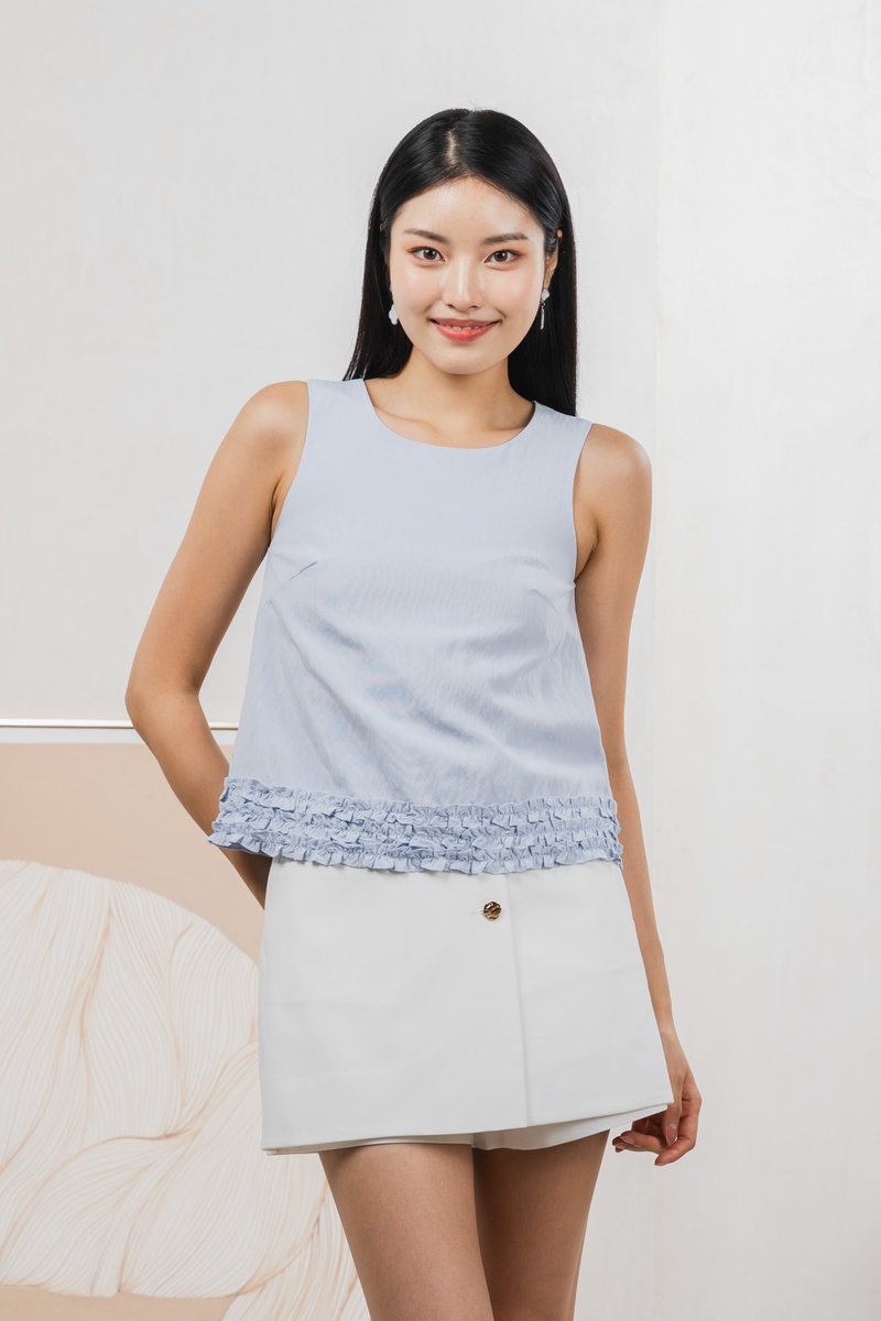 Tessa Ruffles Shift Top In Ice Blue