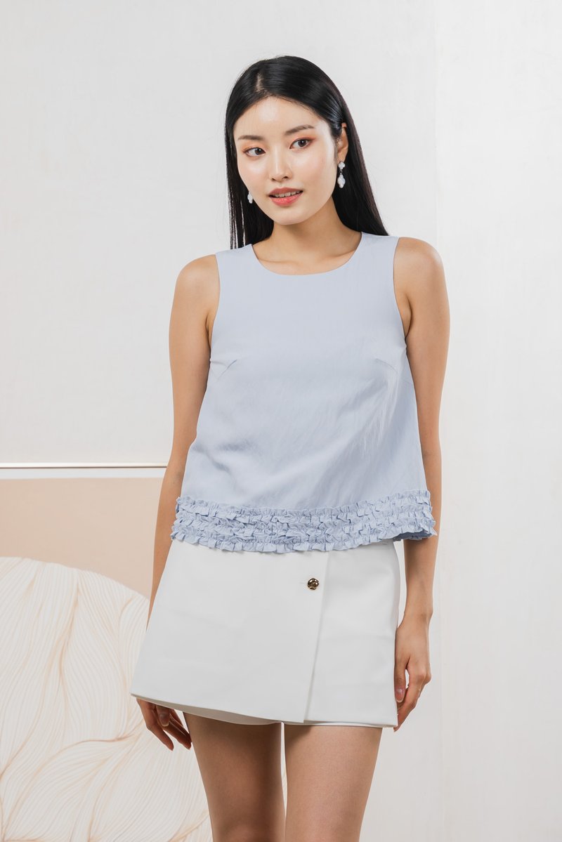 Tessa Ruffles Shift Top In Ice Blue