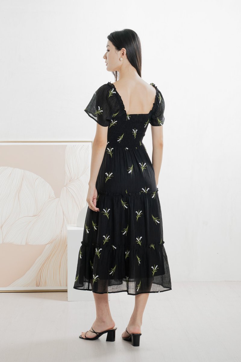 Imperia Smocked Midi Dress In Black (XS)