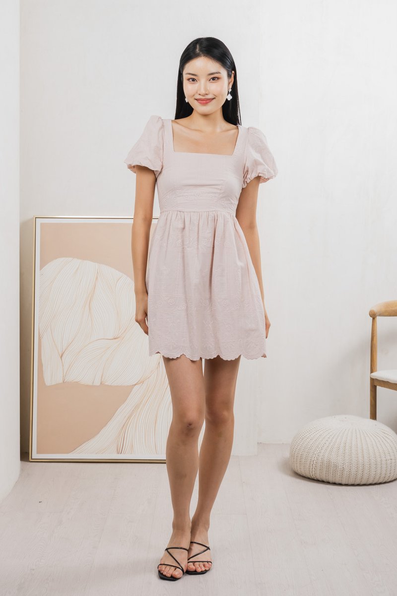 Starry Embroidered Dress In Dusty Pink