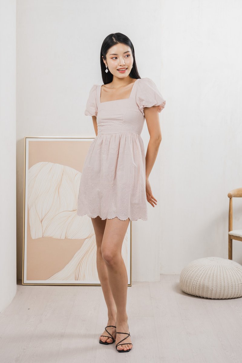 Starry Embroidered Dress In Dusty Pink