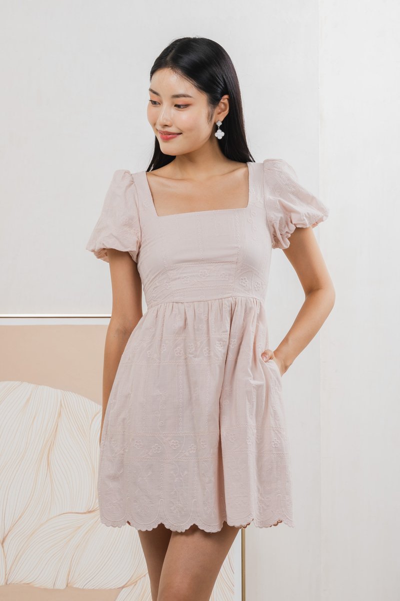 Starry Embroidered Dress In Dusty Pink