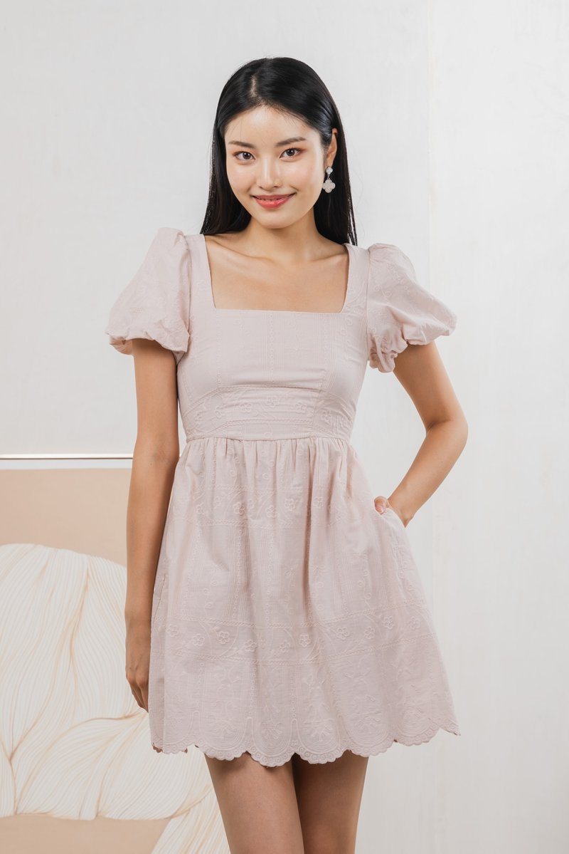 Starry Embroidered Dress In Dusty Pink