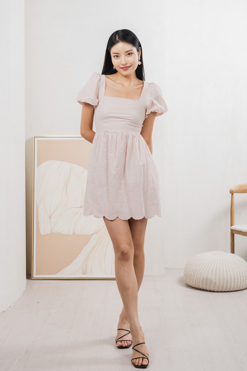 Starry Embroidered Dress In Dusty Pink