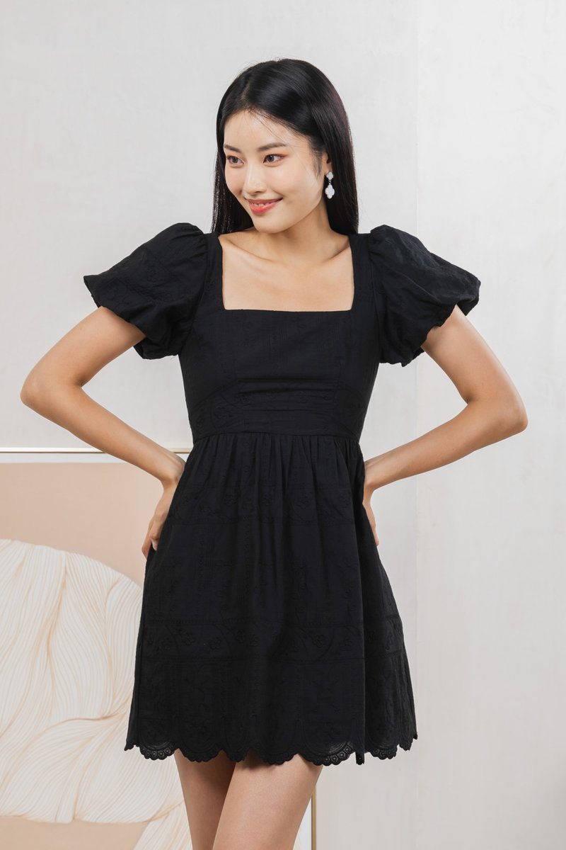 Starry Embroidered Dress In Black