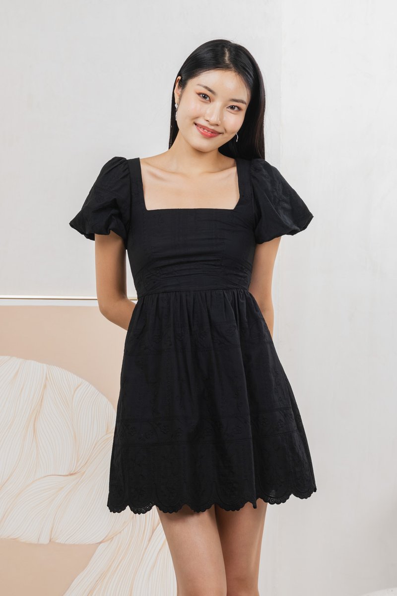 Starry Embroidered Dress In Black