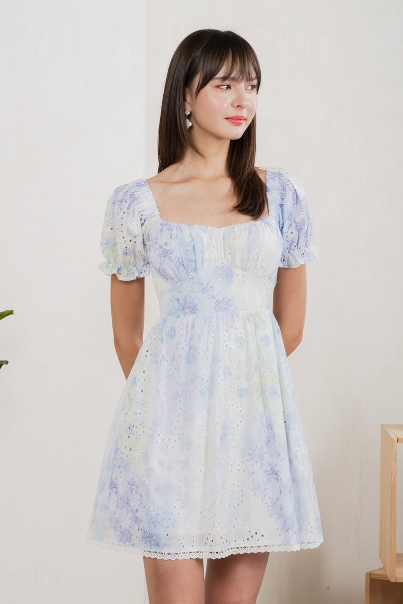 Horizon Watercolour Ruched Dress In Blue
