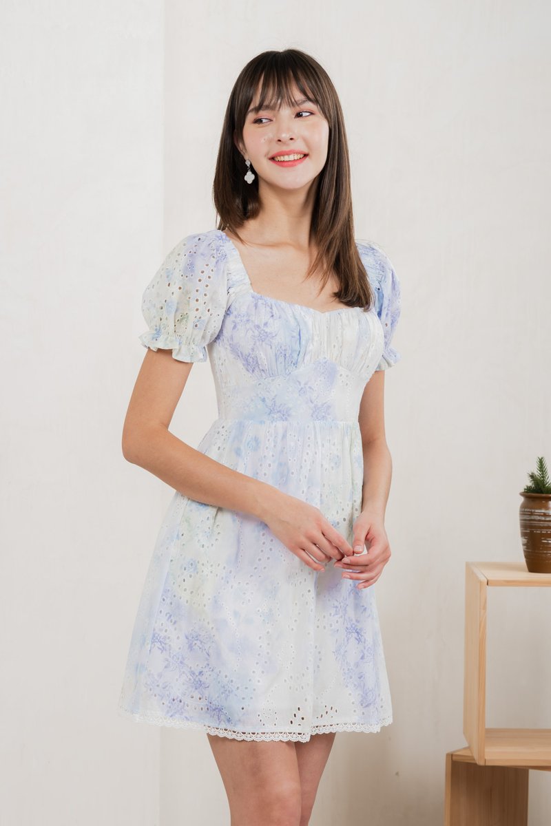Horizon Watercolour Ruched Dress In Blue