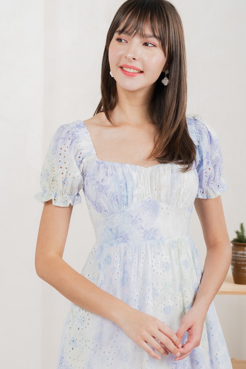 Horizon Watercolour Ruched Dress In Blue