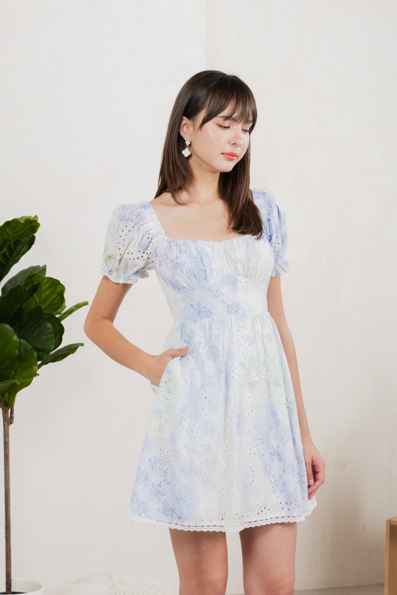 Horizon Watercolour Ruched Dress In Blue