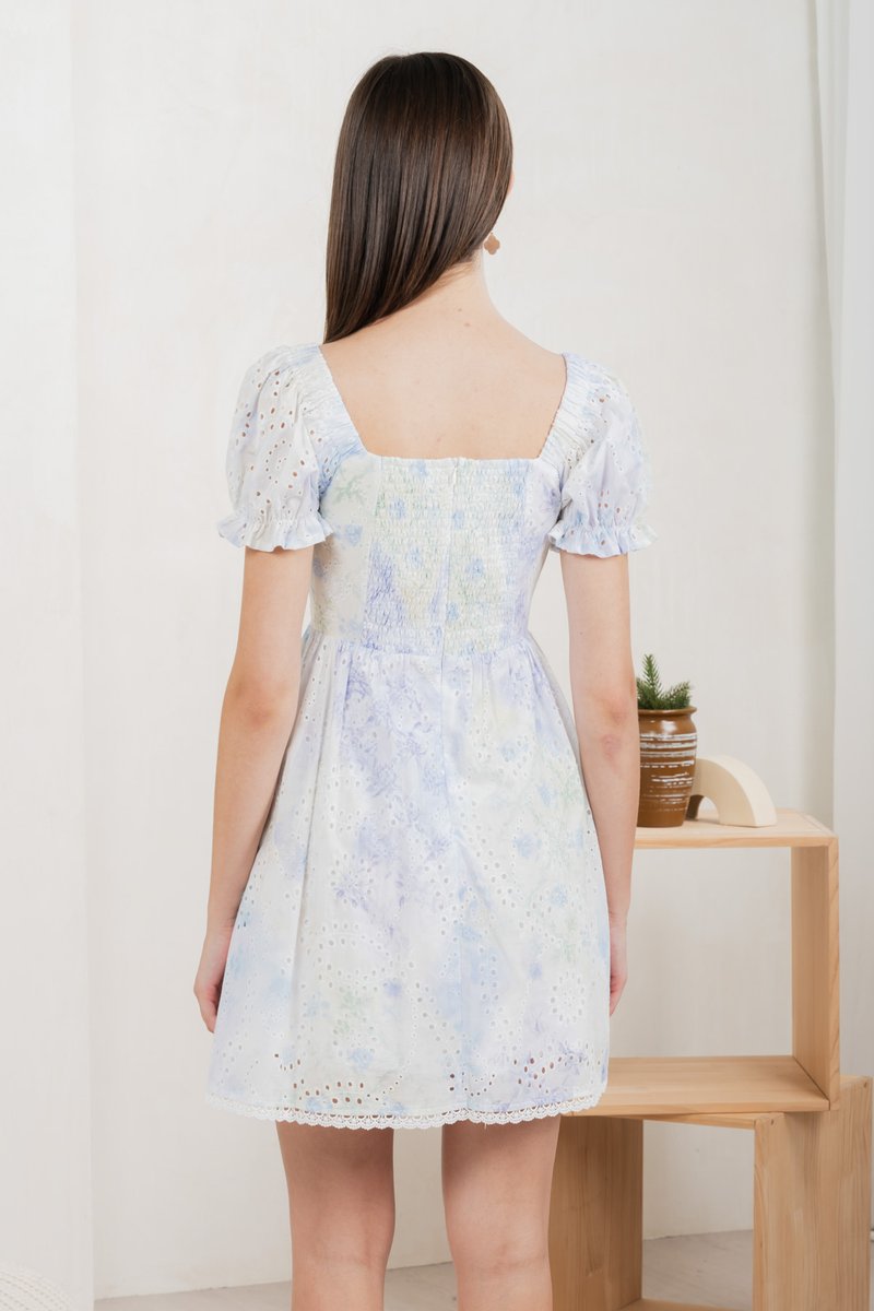 Horizon Watercolour Ruched Dress In Blue