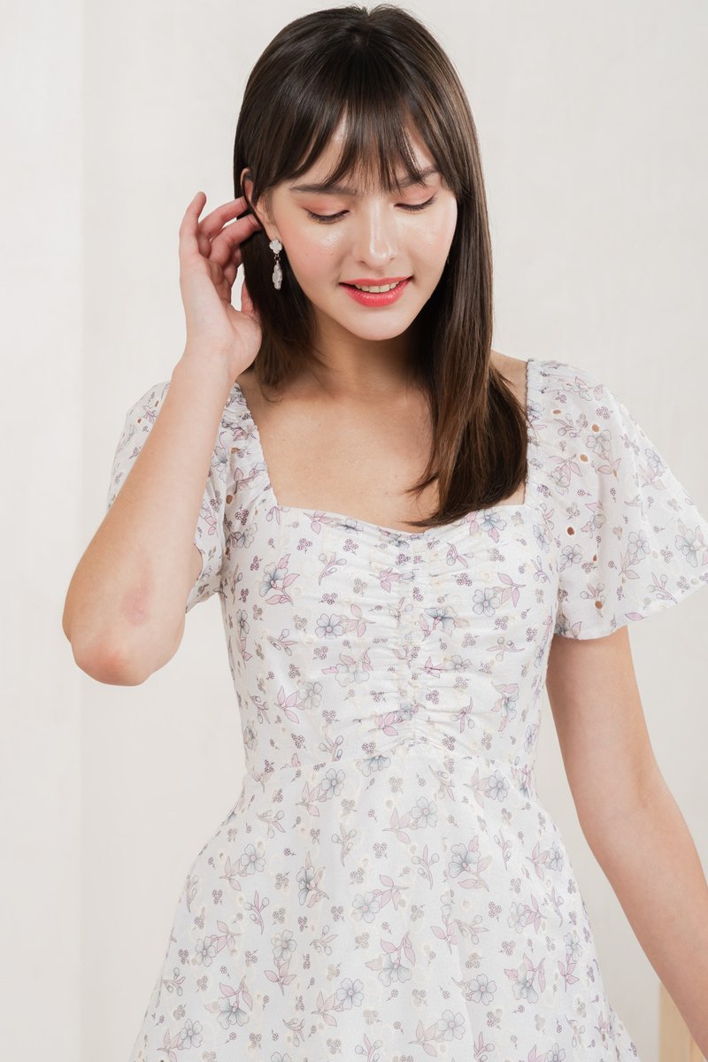 Millis Floral Eyelet Dress Romper In White