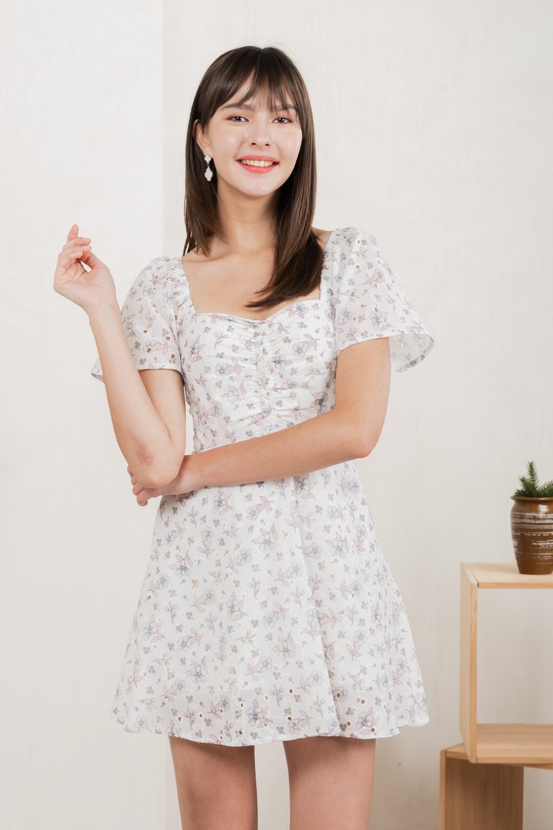 Millis Floral Eyelet Dress Romper In White