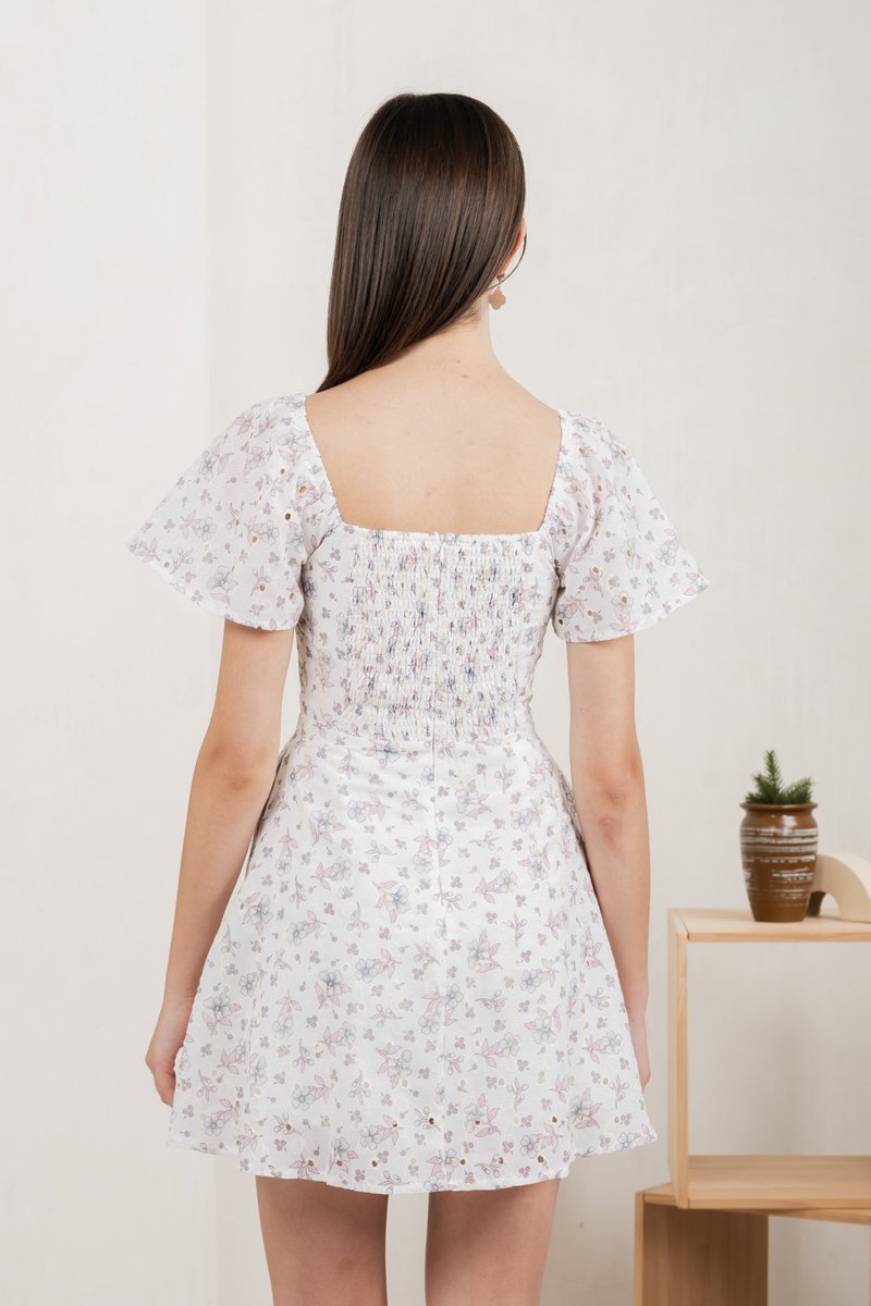 Millis Floral Eyelet Dress Romper In White
