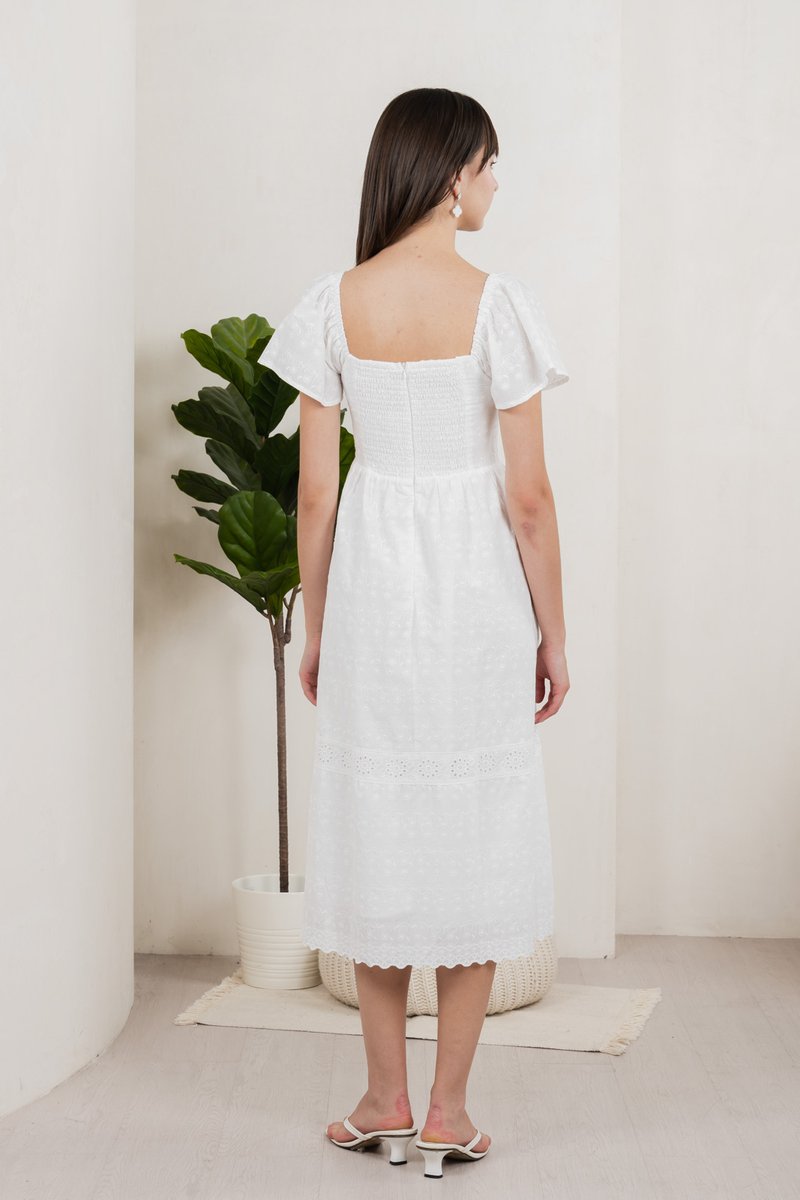 Vanya Embroidery Midi Dress In White