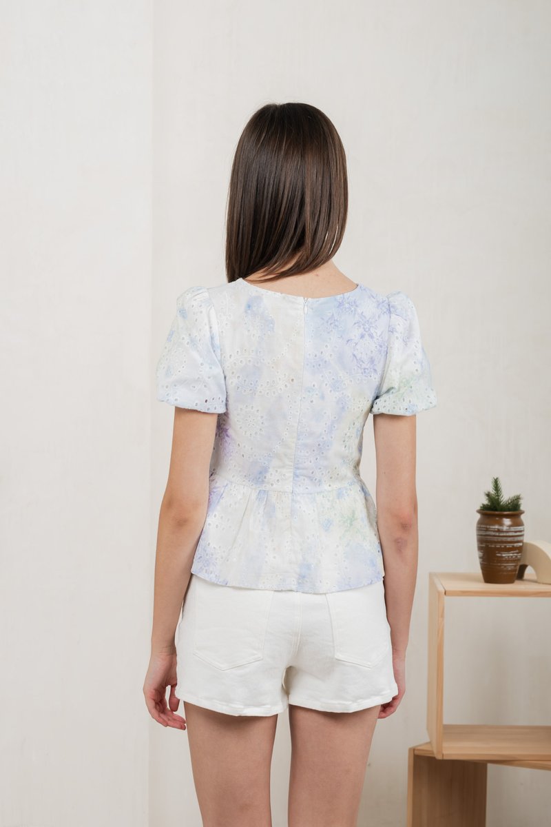 Horizon Watercolour Eyelet Top In Blue