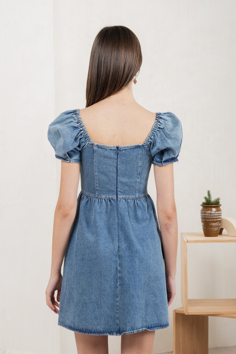 Elvera Puff Sleeves Denim Dress