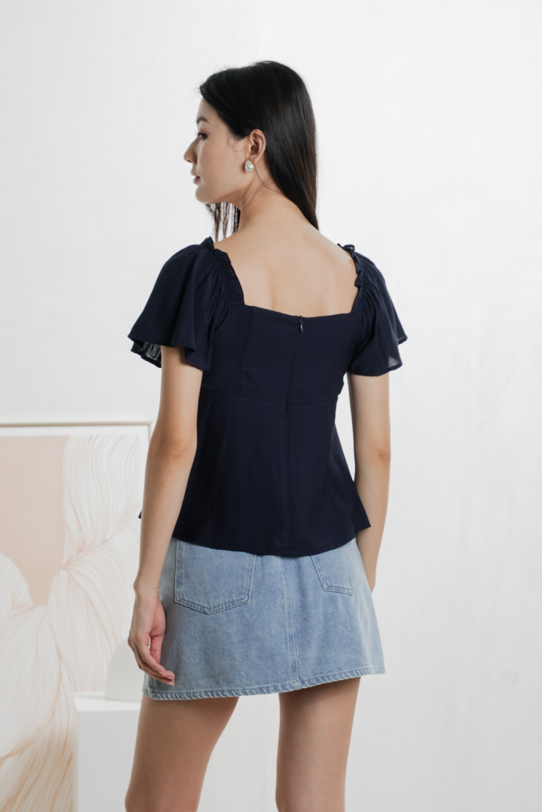 Lidith Textured Ribbon Lace Top In Navy
