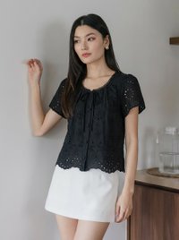 Centella Ribbon Embroidered Top In Black