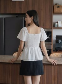 Peachy Textured Ribbon Pleated Top In White