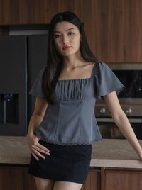 Liz Ruched Crochet Hem Top In Gunmetal