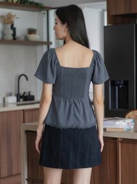 Liz Ruched Crochet Hem Top In Gunmetal