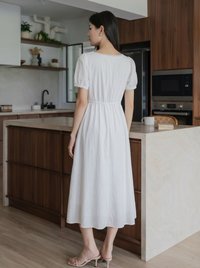 Lura Lace Button Midi Dress In White