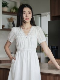 Lura Lace Button Midi Dress In White
