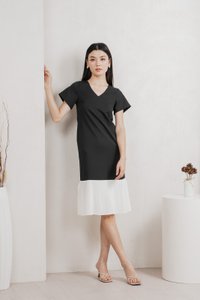Marshall Pleated Hem Midi Dress In Black