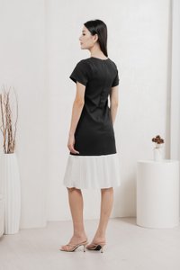 Marshall Pleated Hem Midi Dress In Black