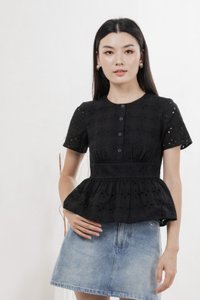 Best Eyelet Button Top In Black