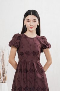 Mira Embroidery Midi Dress In Burgundy