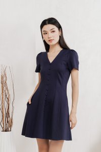 Lucien Buttons Cotton Dress In Navy